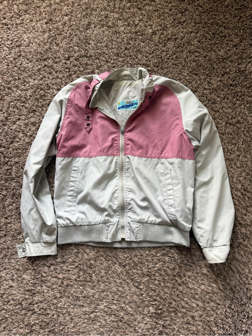 Vintage Windy Weather Colorblock Jacket Pink Gray Zip Up Bomber L 80s